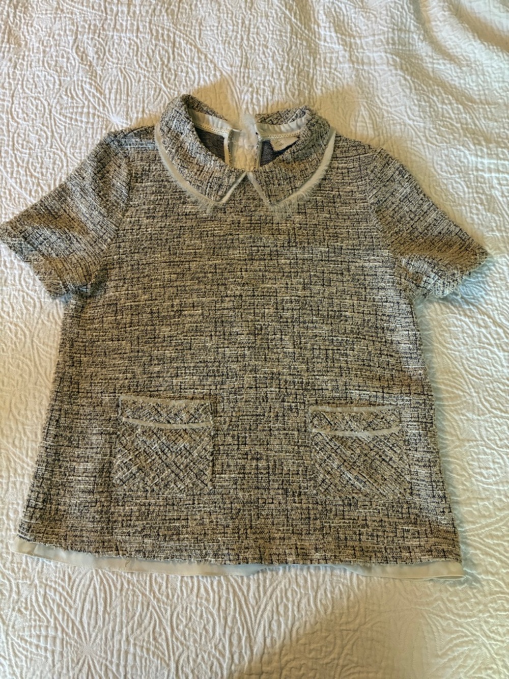 Anthropologie Postmark Thornburgh Tweed Top Peter Pan Collar, size Small